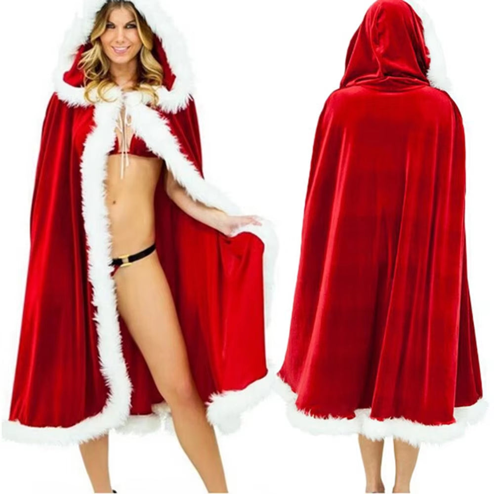 Lady'S Carnival Party Hooded Winter Christmas Cosplay Costumes Santa Claus Cloak Women Sexy Christmas Cape